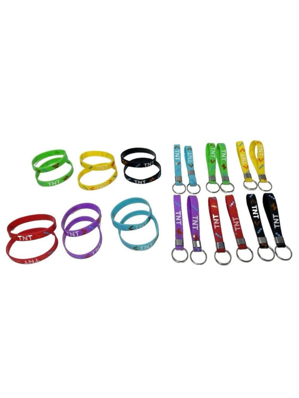 Minecraft TNT 12pc Silicone Rubber Bracelets 12 Keychains Party Favors Colorful